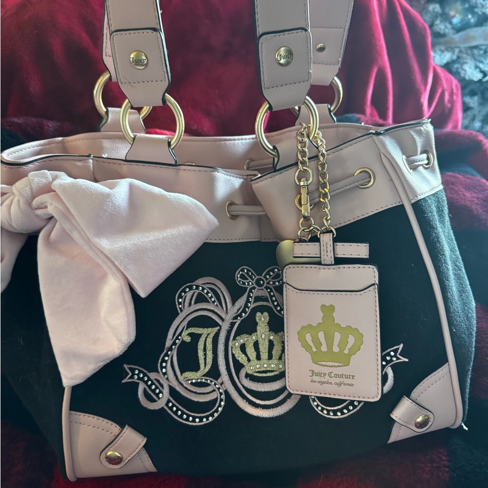 Juicy Couture Black and Pink Tote with Gold Details
